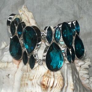 Sparkly Green Quartz multi-gem Bracelet cuff